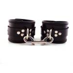Rouge Garments Black Leather Ankle Cuffs With Piping Rouge Garments Black Leather Ankle Cuffs With Piping