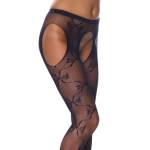 Crotchless Black Fishnet Lace Detail Tights Crotchless Black Fishnet Lace Detail Tights